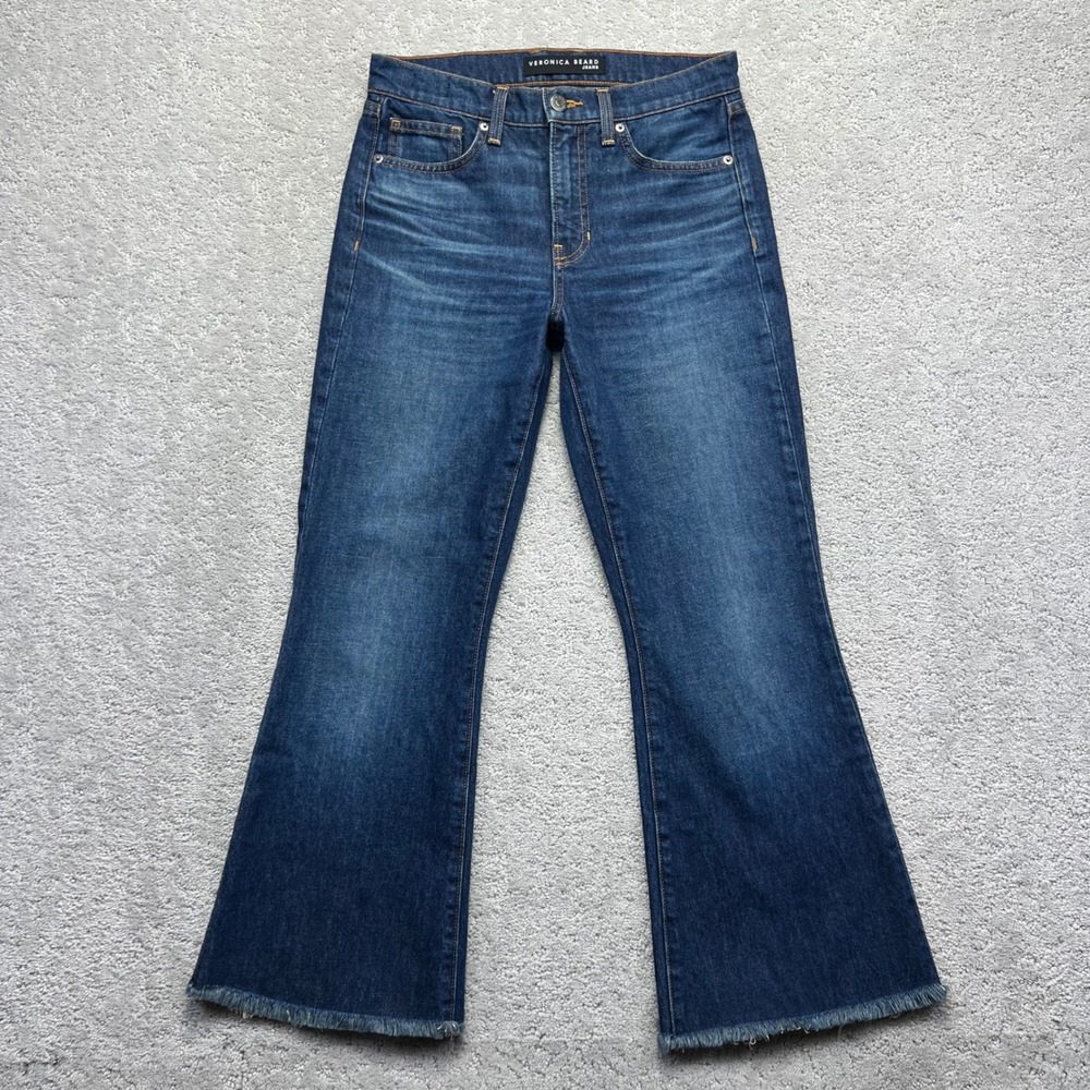 Veronica Beard Jeans Size 26/2 Blue‎ Denim Stretch Sandi Cropped Flare High Rise
